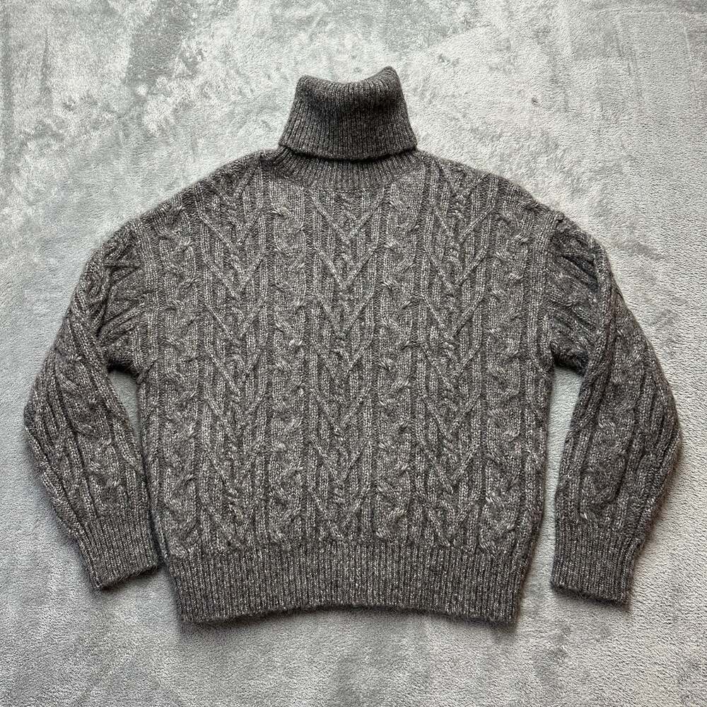 Nili Lotan XS Annie Cable Knit Turtleneck Sweater Gray Minimalist Chunky $820